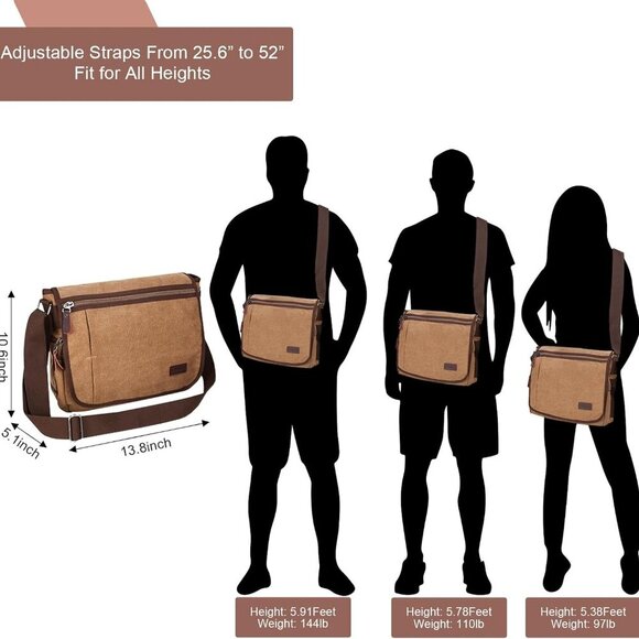 Messenger Bag for Men, 13 Inches Laptop Satchel Bags, Canvas Shoulder Bag with B - Picture 7 of 7
